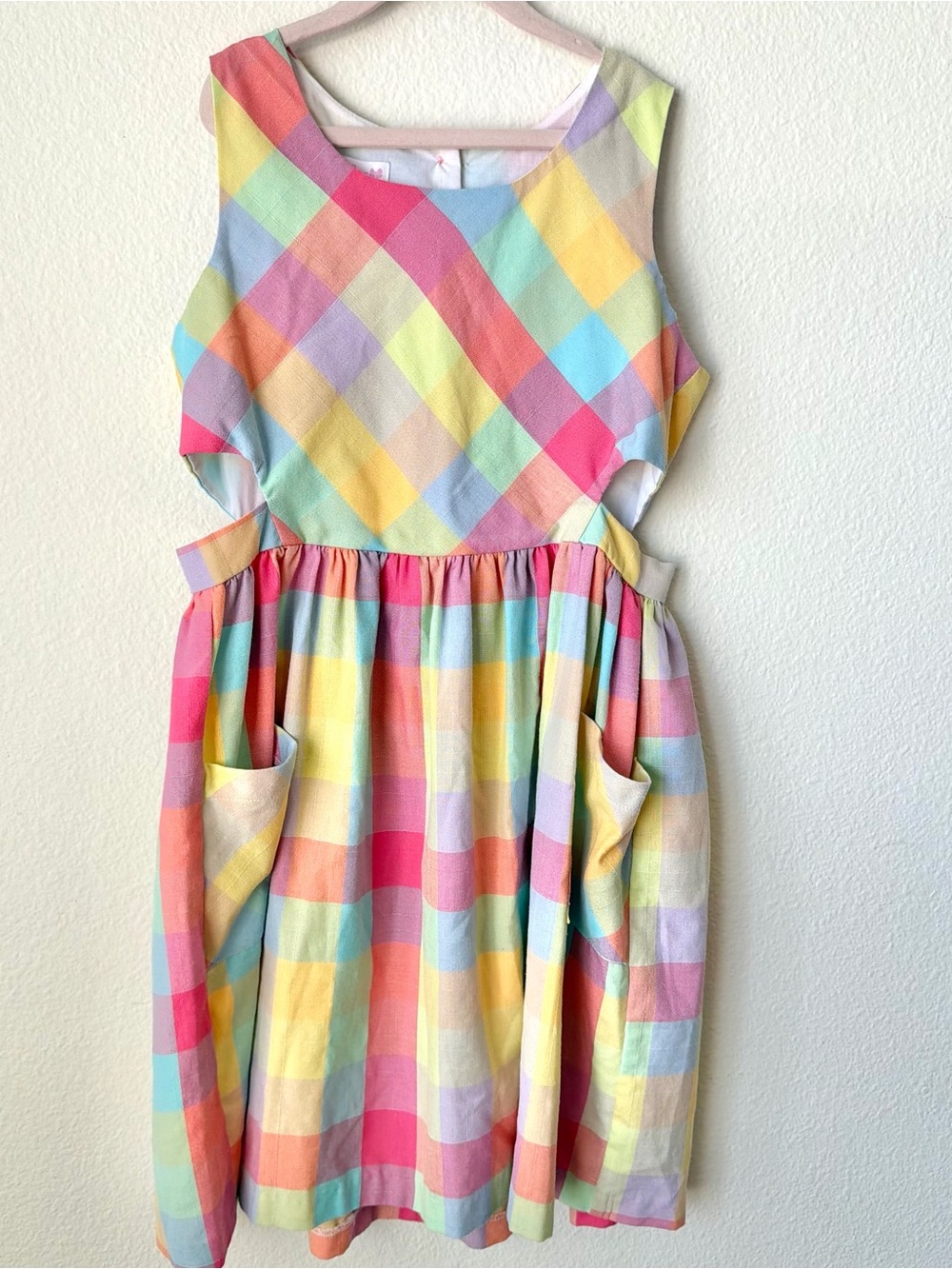 Bonnie Jean Pastel Rainbow Gingham Cutout Sundress - Girls Size 14 - Picture 3 of 8